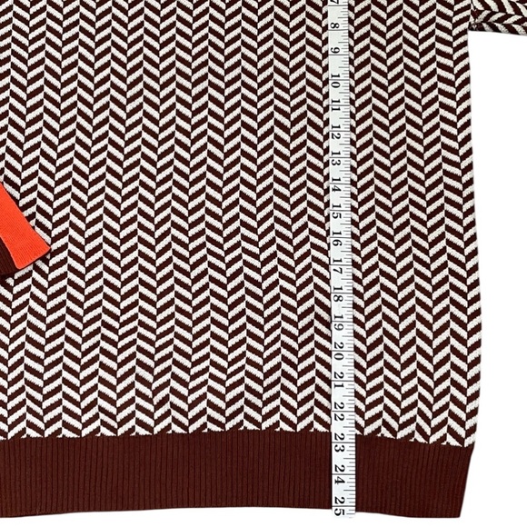 Cezele Women’s Brown Herringbone Knit w Orange Details Turtleneck Sweater L EUC - Picture 9 of 11